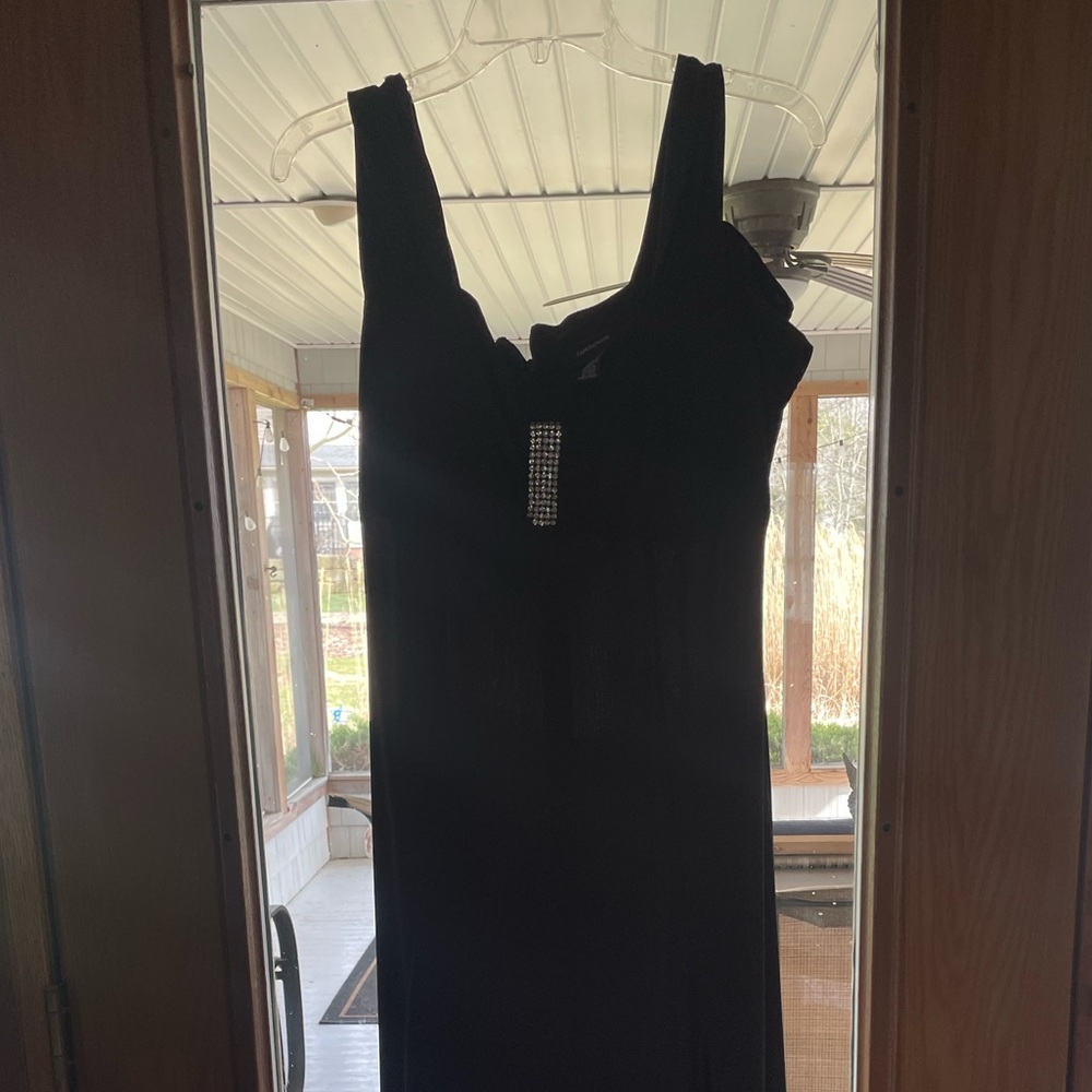 R&M Richards Black Maxi Dress with Rhinestone Detail